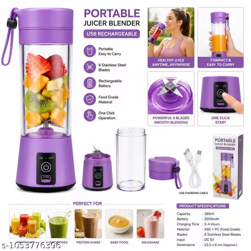 Portable USB Rechargeable Blender Rechargeable Portable Electric USB Juicer Blender Bottle - 400ml