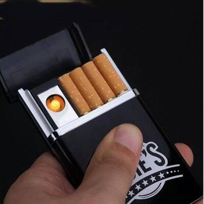 Rechargeable Electric Cigarette Case with Built-in Flameless Lighter – Windproof & USB Charging