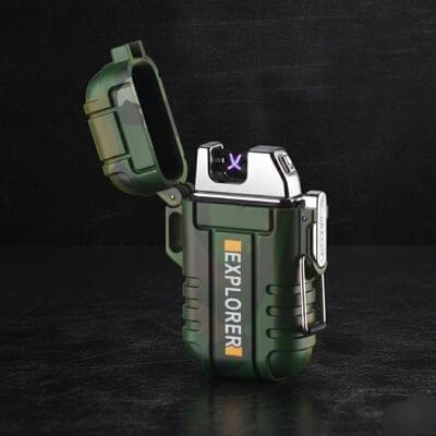 Waterproof Rechargeable Military Plasma Dual Arc Lighter – Tactical Outdoor Survival Lighter with Lanyard
