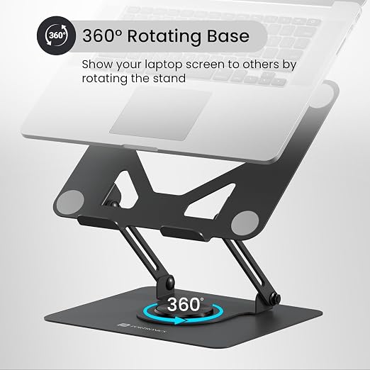 360° Rotating Ergonomic Aluminum Laptop Stand (Adjustable Height & Angle Riser)