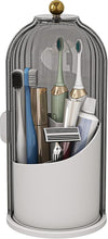 Toothbrush Holder with Lid Bathroom Organizer Countertop, Rotating 3 Slots Electric Tooth Brush Toothpaste Holder Bathroom Counter Stand Sink Organizer Caddy for Vanity Makeup Brushes (Grey)