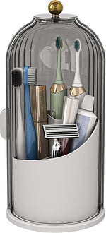 Toothbrush Holder with Lid Bathroom Organizer Countertop, Rotating 3 Slots Electric Tooth Brush Toothpaste Holder Bathroom Counter Stand Sink Organizer Caddy for Vanity Makeup Brushes (Grey)