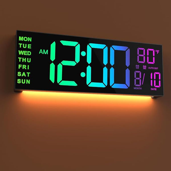 16" Large LED Digital Wall Clock with 8 RGB Colors, Countdown Timer & Remote (New Rainbow Edition)