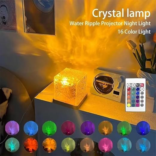 16-Color RGB Crystal Water Ripple Lamp (Rotating Ambient Projector Light)