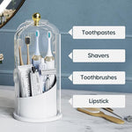 Toothbrush Holder with Lid Bathroom Organizer Countertop, Rotating 3 Slots Electric Tooth Brush Toothpaste Holder Bathroom Counter Stand Sink Organizer Caddy for Vanity Makeup Brushes (Grey)