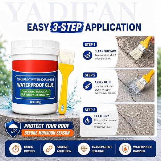 Transparent Waterproof Crack Seal Glue (300g) with Free Application Brush