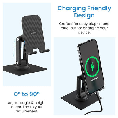 360° Rotatable Foldable Metal Phone Holder (Adjustable Height Desktop Stand)