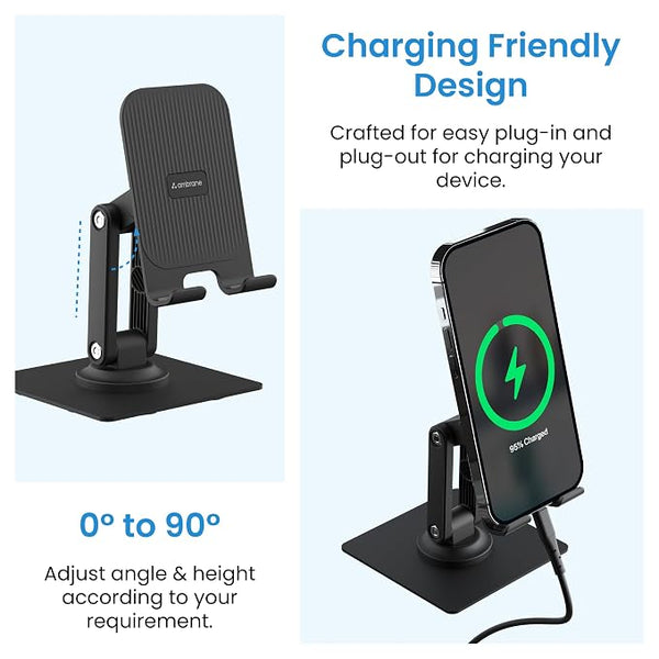 360° Rotatable Foldable Metal Phone Holder (Adjustable Height Desktop Stand)