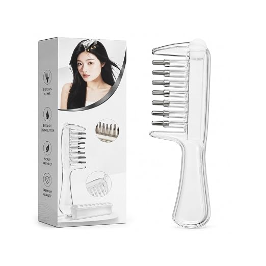 Refillable Hair Oil Applicator Comb & Scalp Massager with Storage Base (Clear)