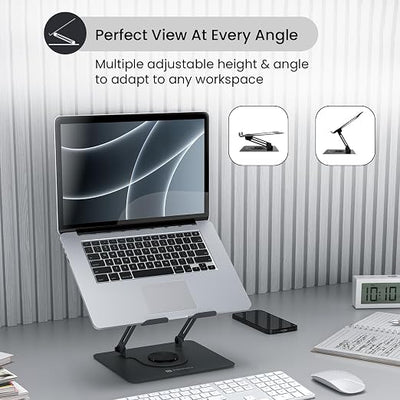 360° Rotating Ergonomic Aluminum Laptop Stand (Adjustable Height & Angle Riser)