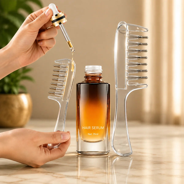Refillable Hair Oil Applicator Comb & Scalp Massager with Storage Base (Clear)